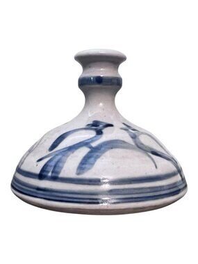 Small Signed Studio Pottery Bud Vase Blue White Hand Painted Floral 3 Inch